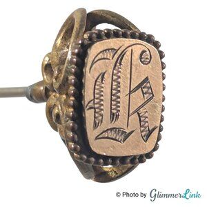 Antique Victorian Brass Tone Monogram Hat Pin - Ornate Scrollwork Letter K